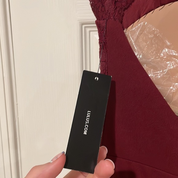 Lulu’s Burgundy Open Back, Cap Sleeve Gown - Picture 4 of 11